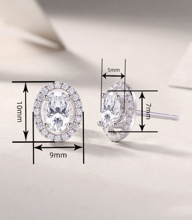 Aretes silver oval diamond