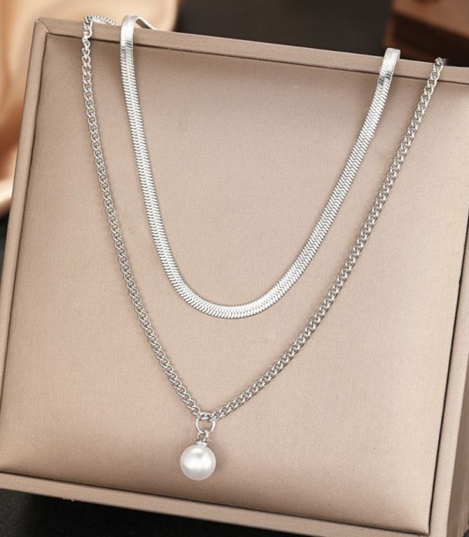 Collar silver doble con perla
