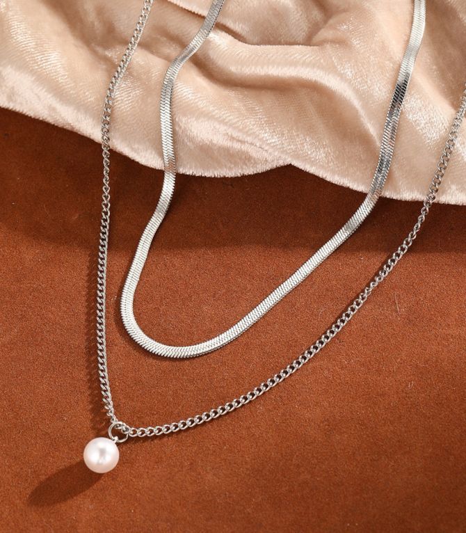 Collar silver doble con perla