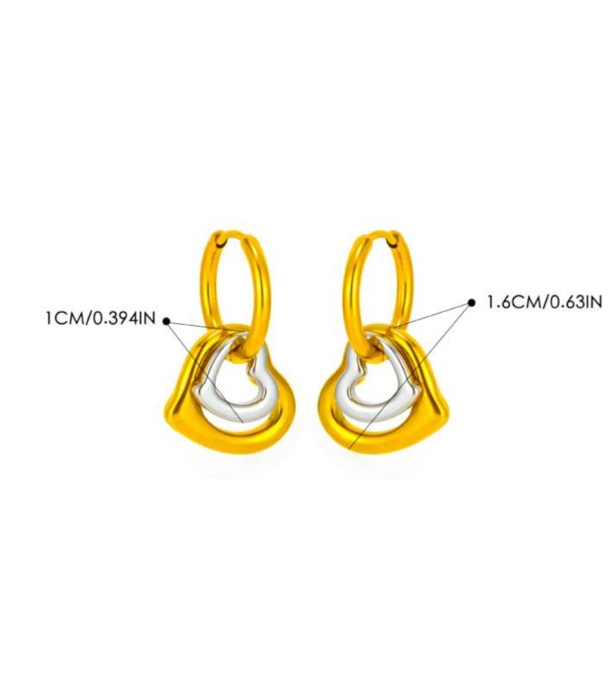 Aretes bicolor doble corazón