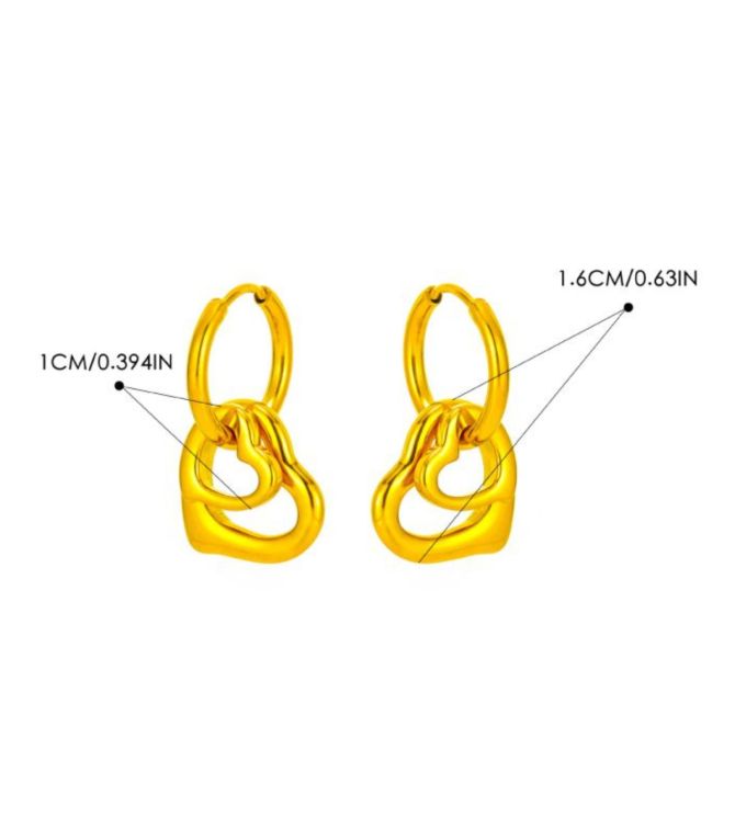 Aretes dorados doble corazón