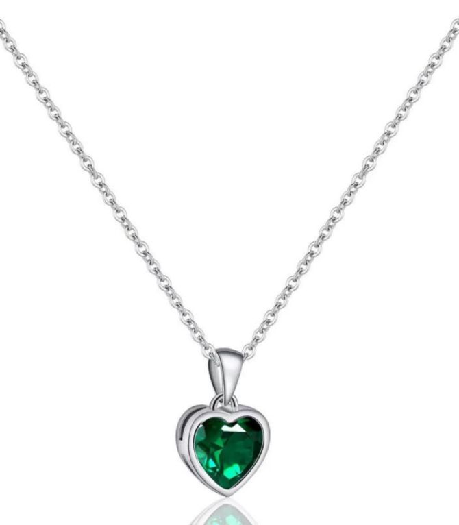 Collar plata corazón verde