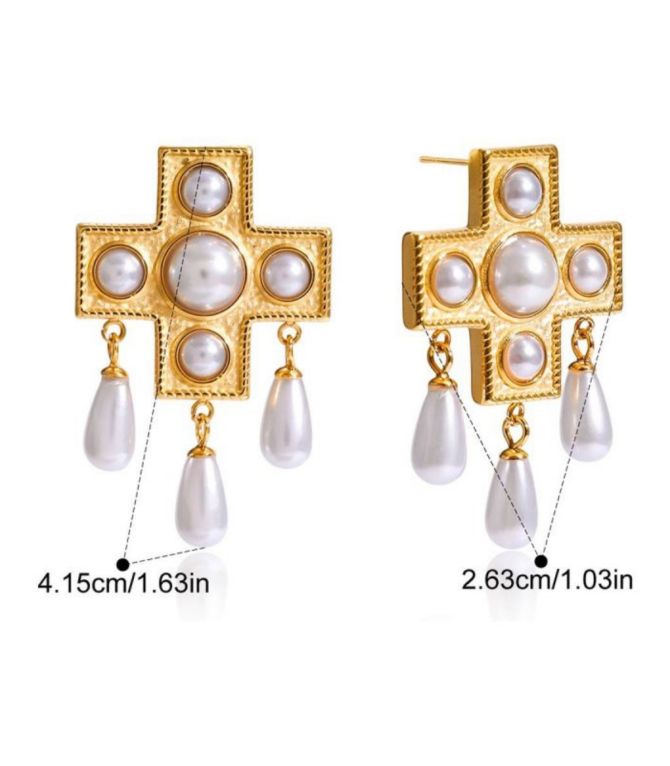 Aretes cruz con perlas