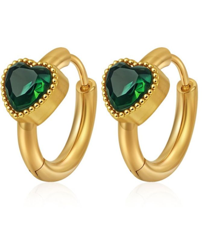 Aretes corazón verde