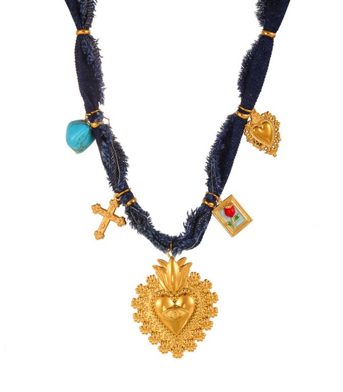 Collar heart turquoise denim