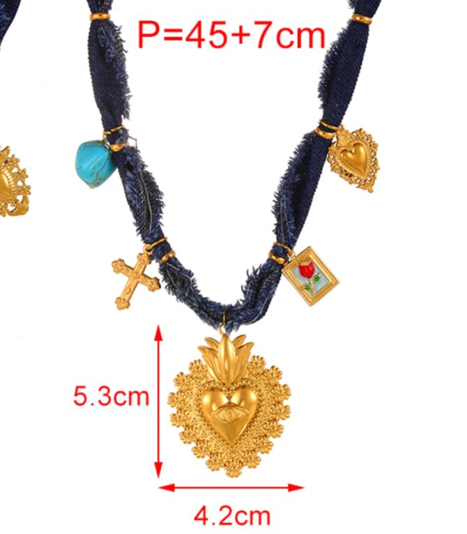 Collar heart turquoise denim