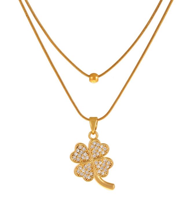 Collar gold lucky clover double