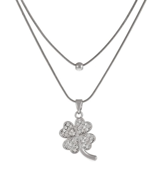 Collar silver lucky clover double