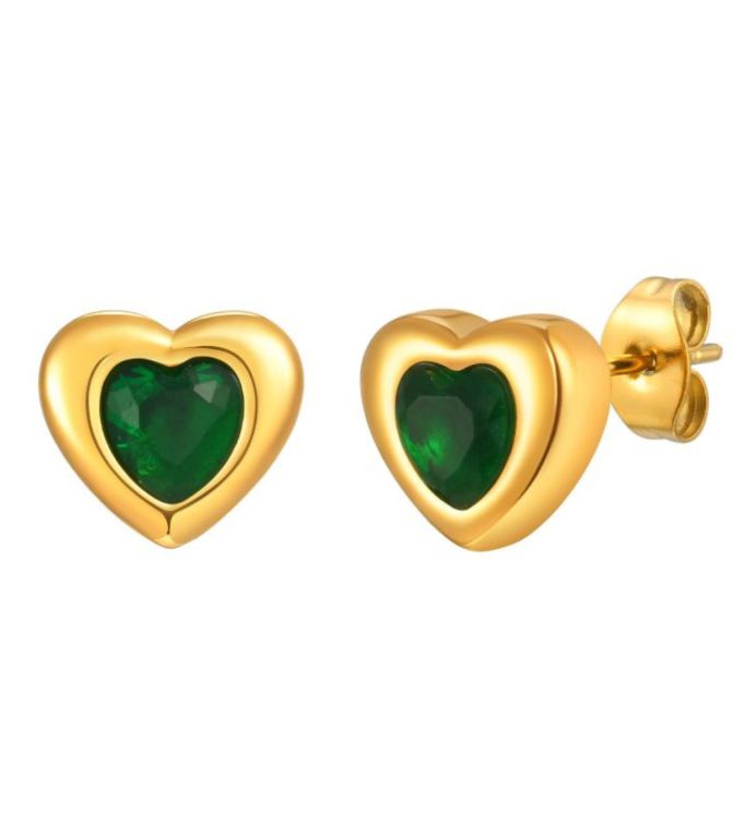 Aretes zirconia verde corazón