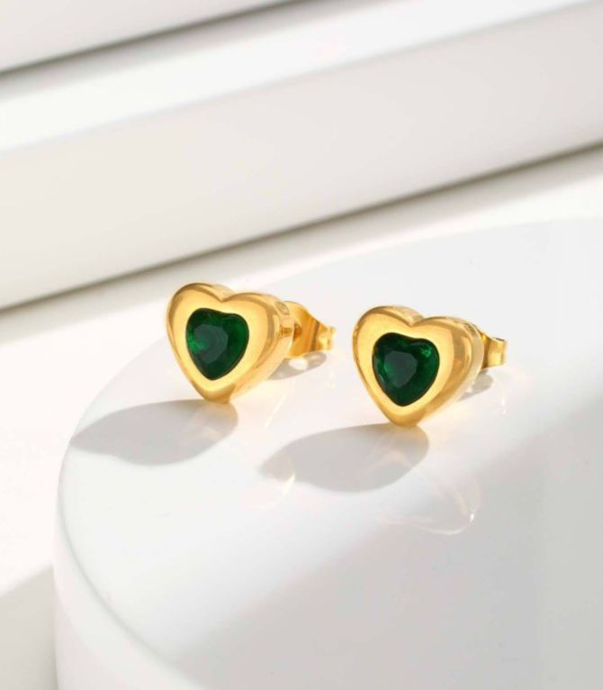 Aretes zirconia verde corazón