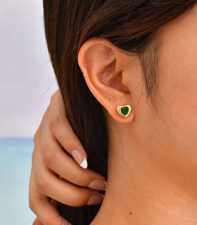 Aretes zirconia verde corazón