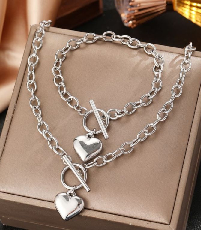 Set collar y brazalete corazón plata