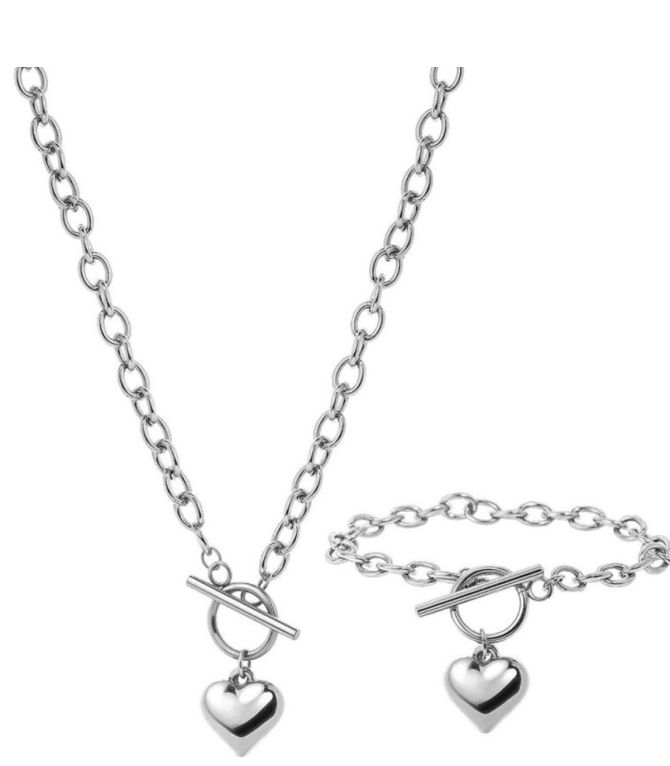 Set collar y brazalete corazón plata
