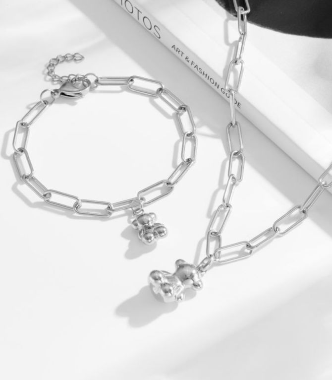 Set collar y brazalete oso plata
