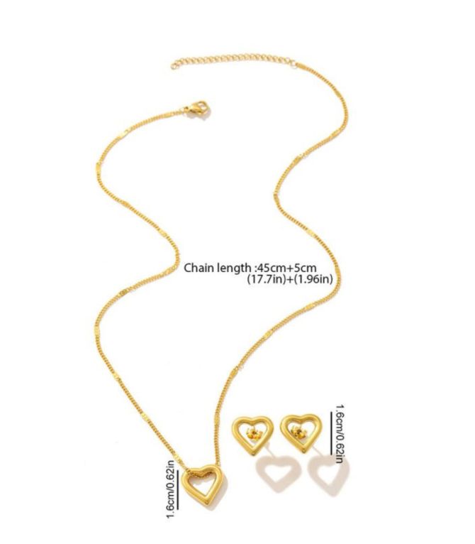 Set collar y aretes corazon dorado