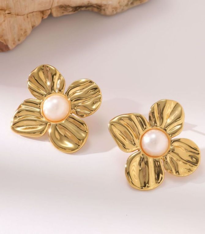 Aretes flor acero perla