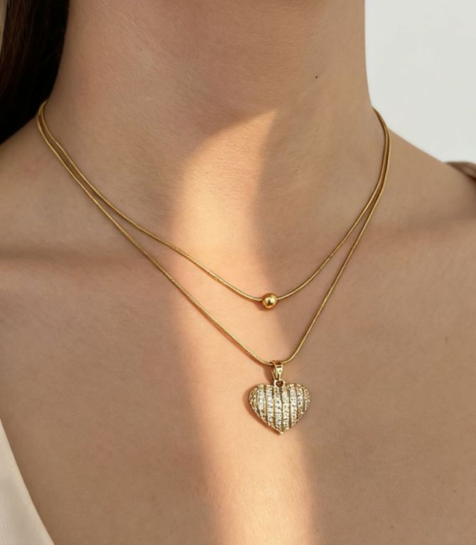 Collar doble layer corazón gold
