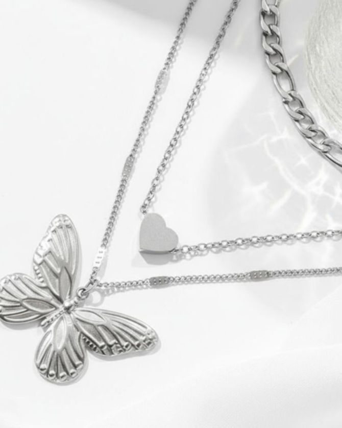 Collar Layer mariposa plata