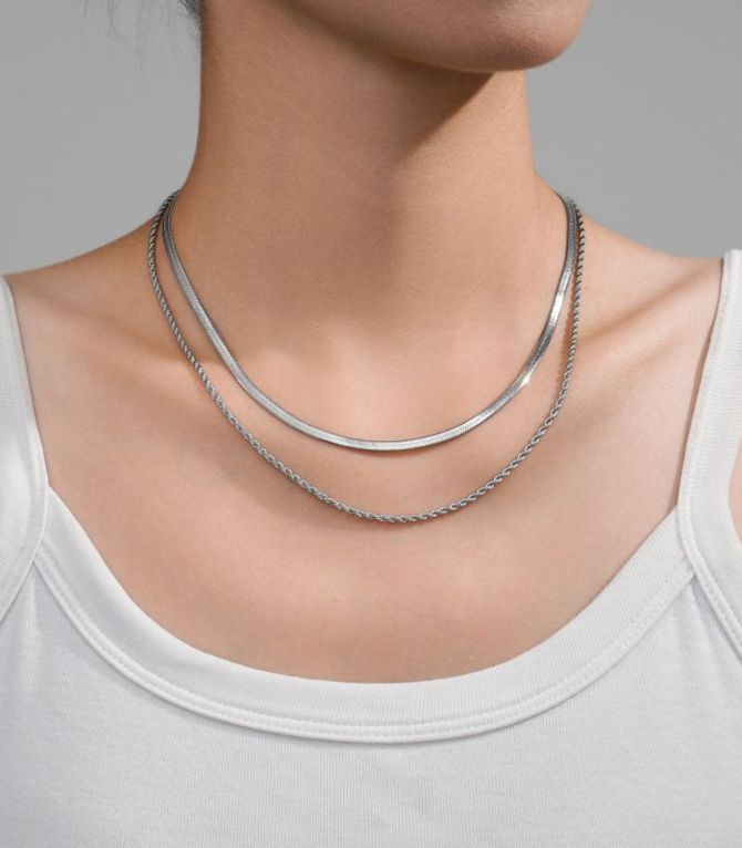 Collar silver snake twist double