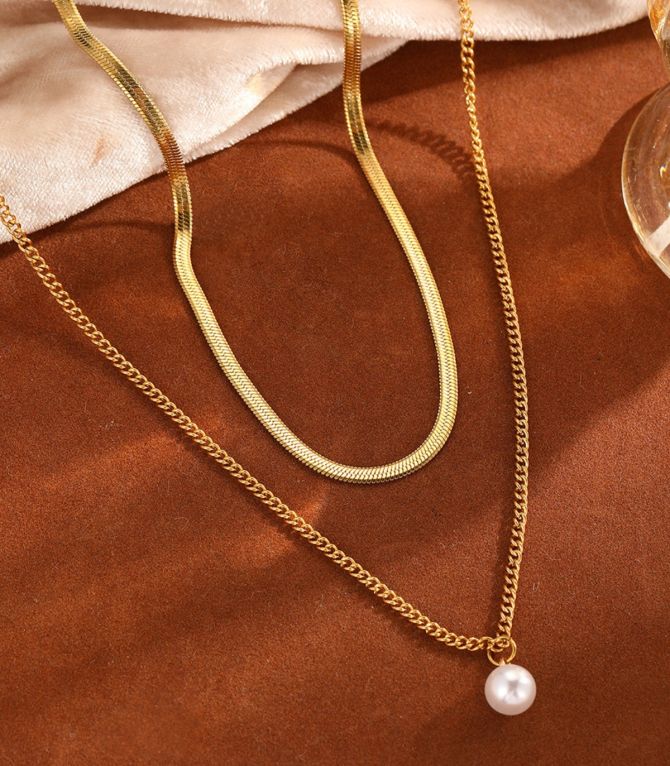 Collar gold doble con perla