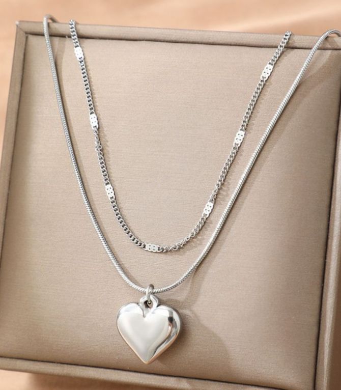 Collar plata doble con corazón