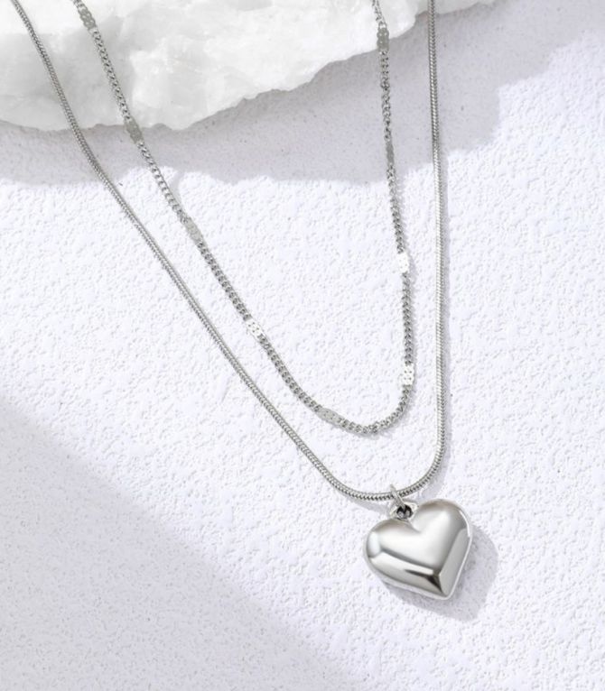 Collar plata doble con corazón