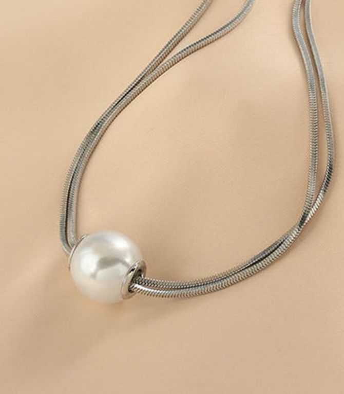 Collar largo plata con perla