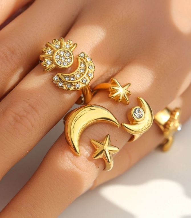 Anillo dorado sol y luna