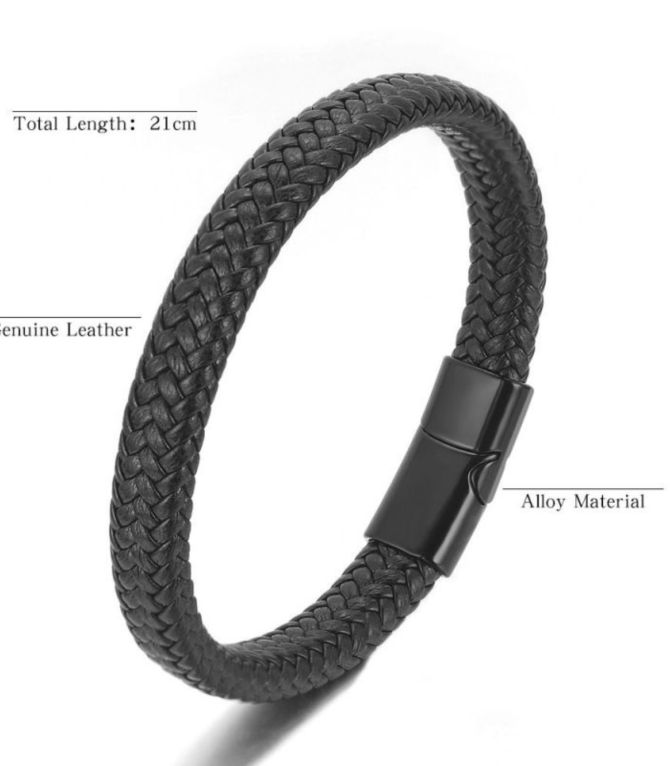 Brazalete black braided leather