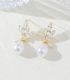 Aretes gold diamond leaf pearl