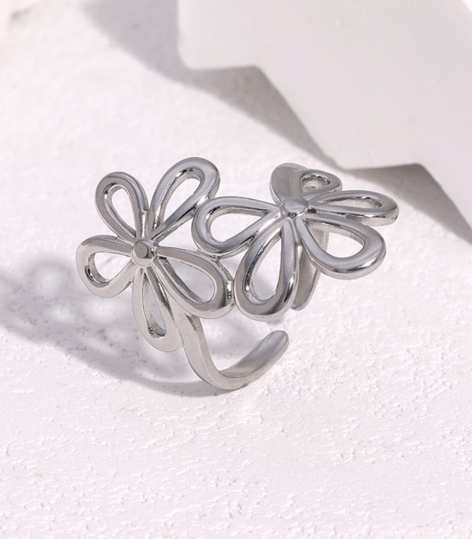 Anillo abierto flores plata