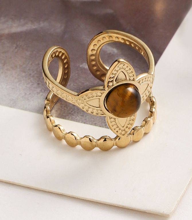 Anillo flor piedra café