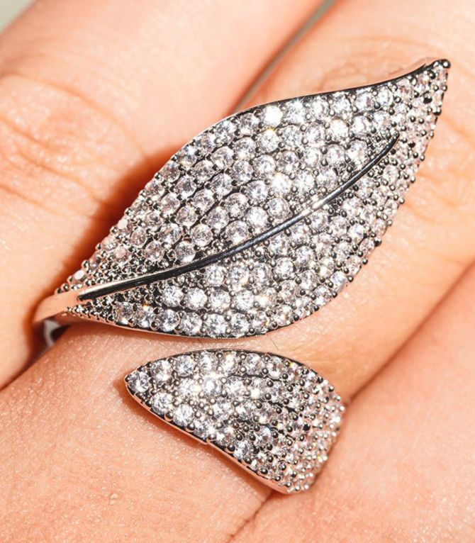 Anillo silver diamond leaf