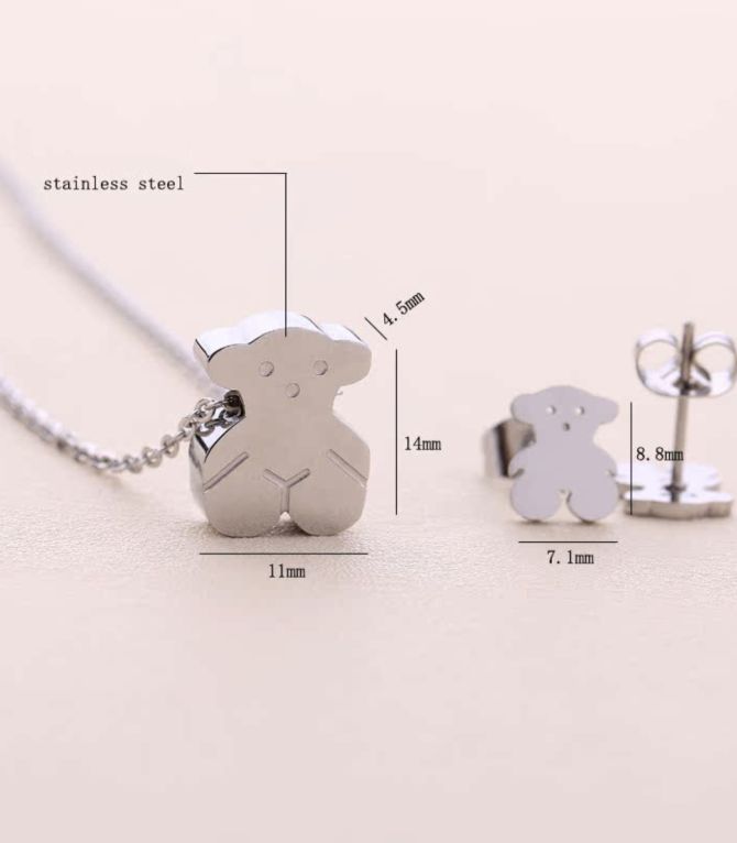 Collar y aretes set oso plata