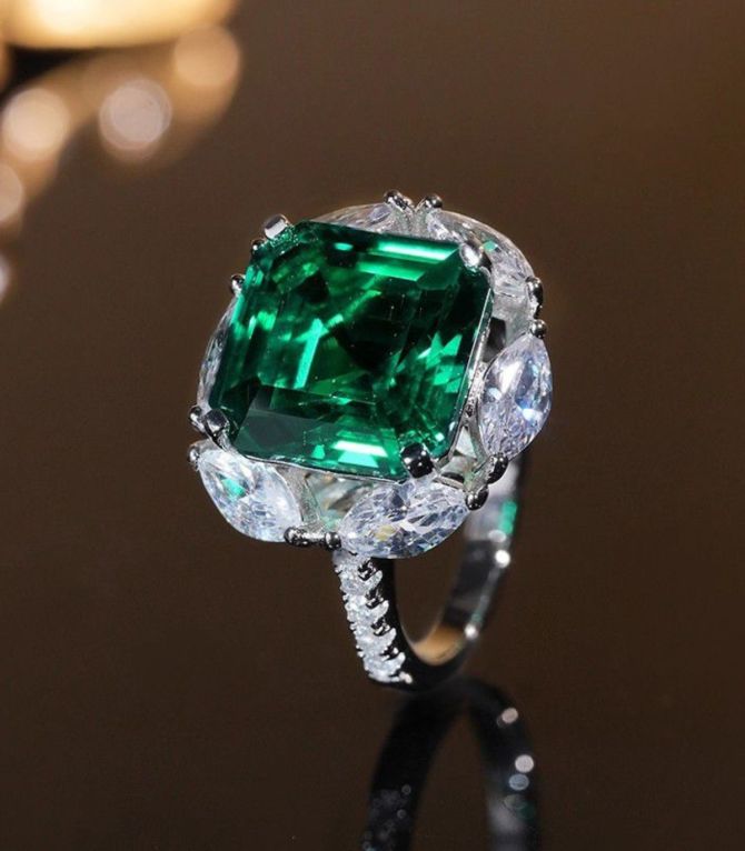 Anillo silver maxi diamond green