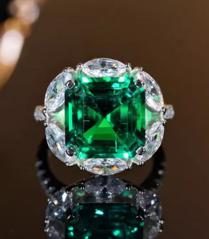 Anillo silver maxi diamond green