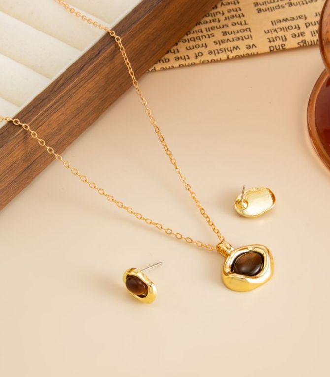 Collar set piedra ojo de tigre