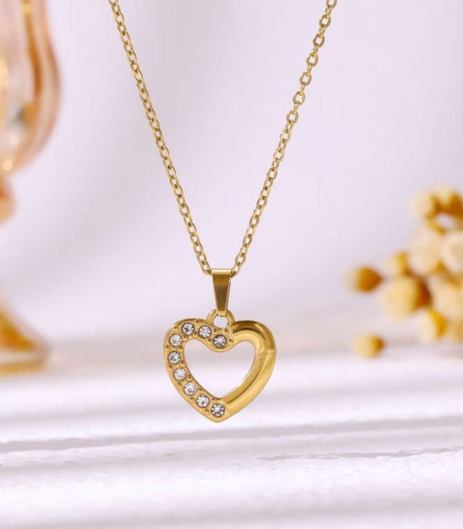 Collar dorado corazón y zirconias