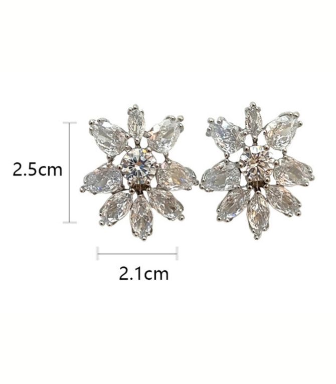 Aretes silver diamond flower