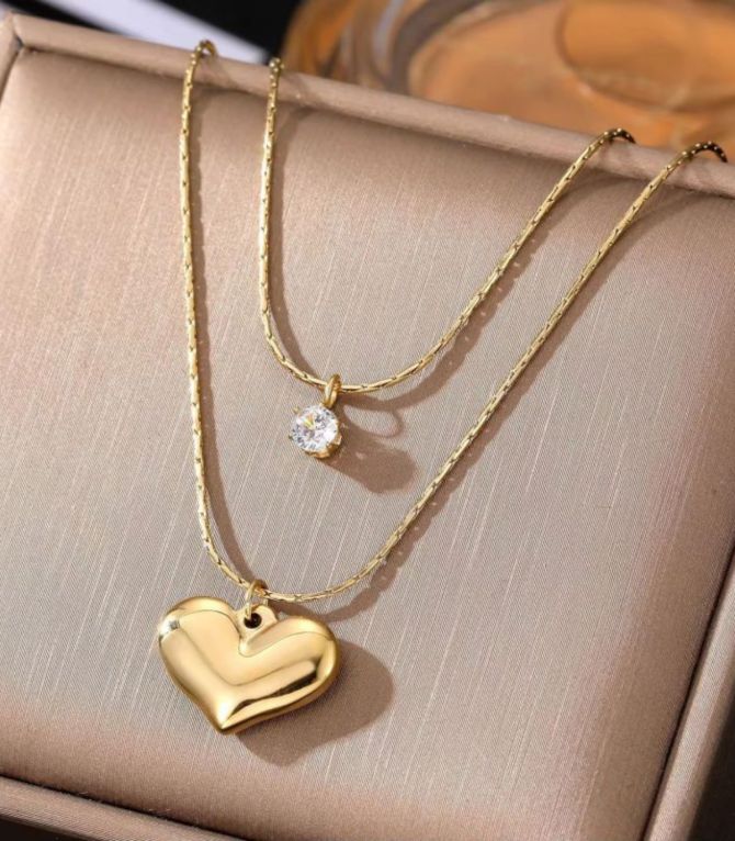 Collar doble corazon zirconia