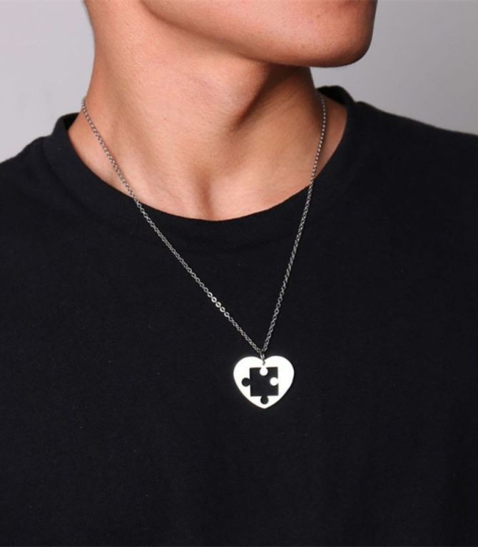 Collar doble corazón rompecabezas