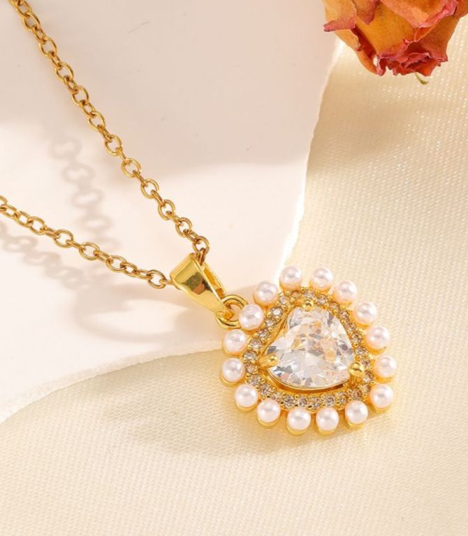 Collar heart diamond pearl