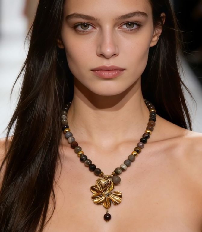 Collar agate stone tiger eye flower