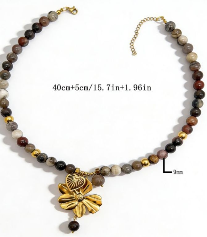 Collar agate stone tiger eye flower