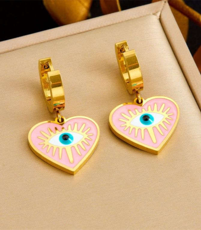 Aretes corazón ojo turco