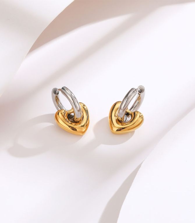 Aretes corazón circulo bicolor