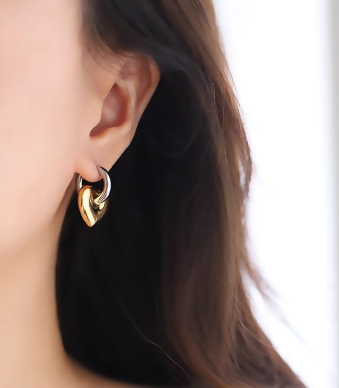 Aretes corazón circulo bicolor