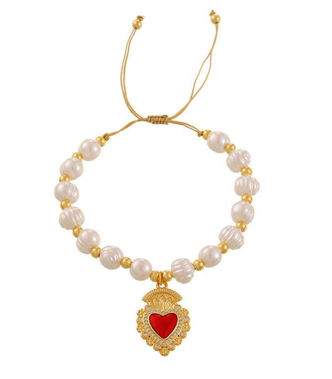 Brazalete perlas corazón zirconias