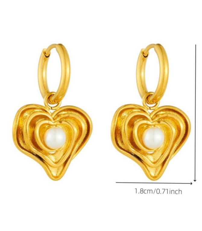 Aretes corazón con perla