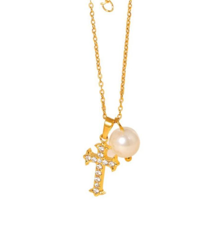 Collar cruz con perla